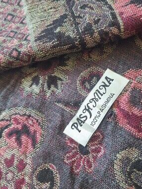 Pashmina Floral Paisley Wrap in Burgundy And Olive.